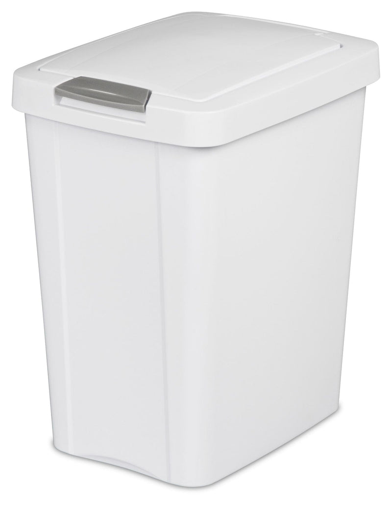 Plastic Rectangular Springloaded Touch Top Garbage Can, White, 28-L Z9185