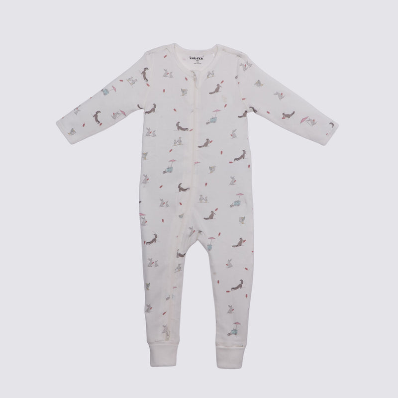 Racoon Print Premium Organic Cotton Play and Grow Rib Foot Zippy, Various Sizes K8343