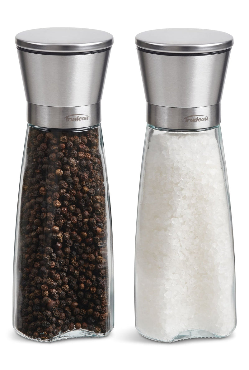 Stainless Steel/Glass Salt & Pepper Grinder Mill Set, Pre-Filled, 8-in, 2-pc U2694