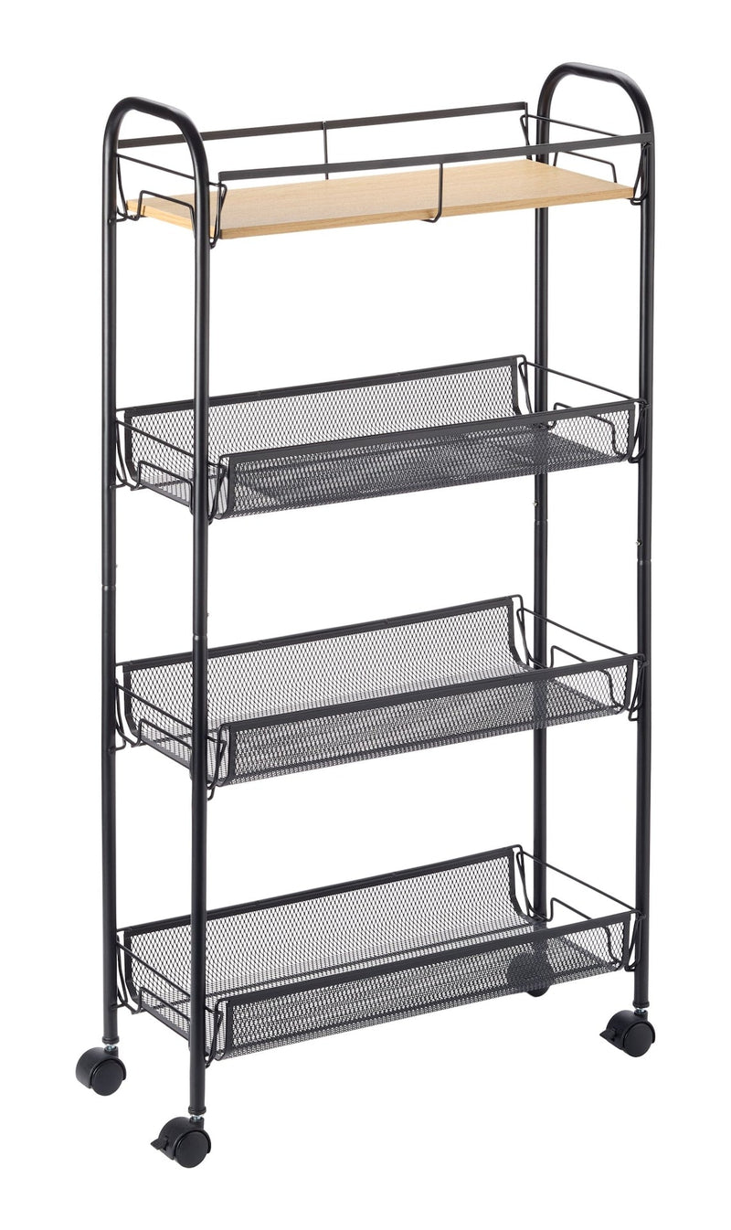 4-Tier Open Mesh Wire Slim Storage Cart, Black, 17.2x32.6-in D4452