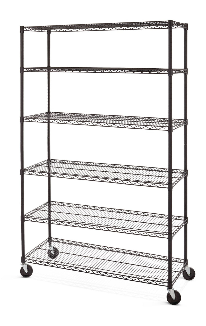 6-Tier Adjustable Wire Shelving Storage Unit with Wheels, Black F617