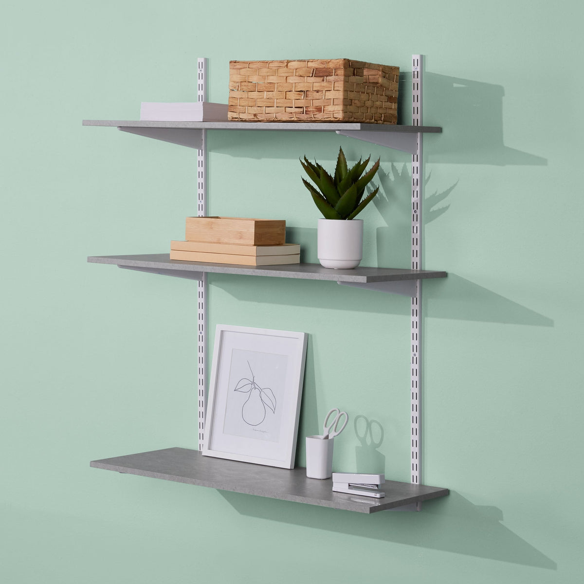 type A Floating Wall Shelf Board, Grey Concrete, 16 x 35-in