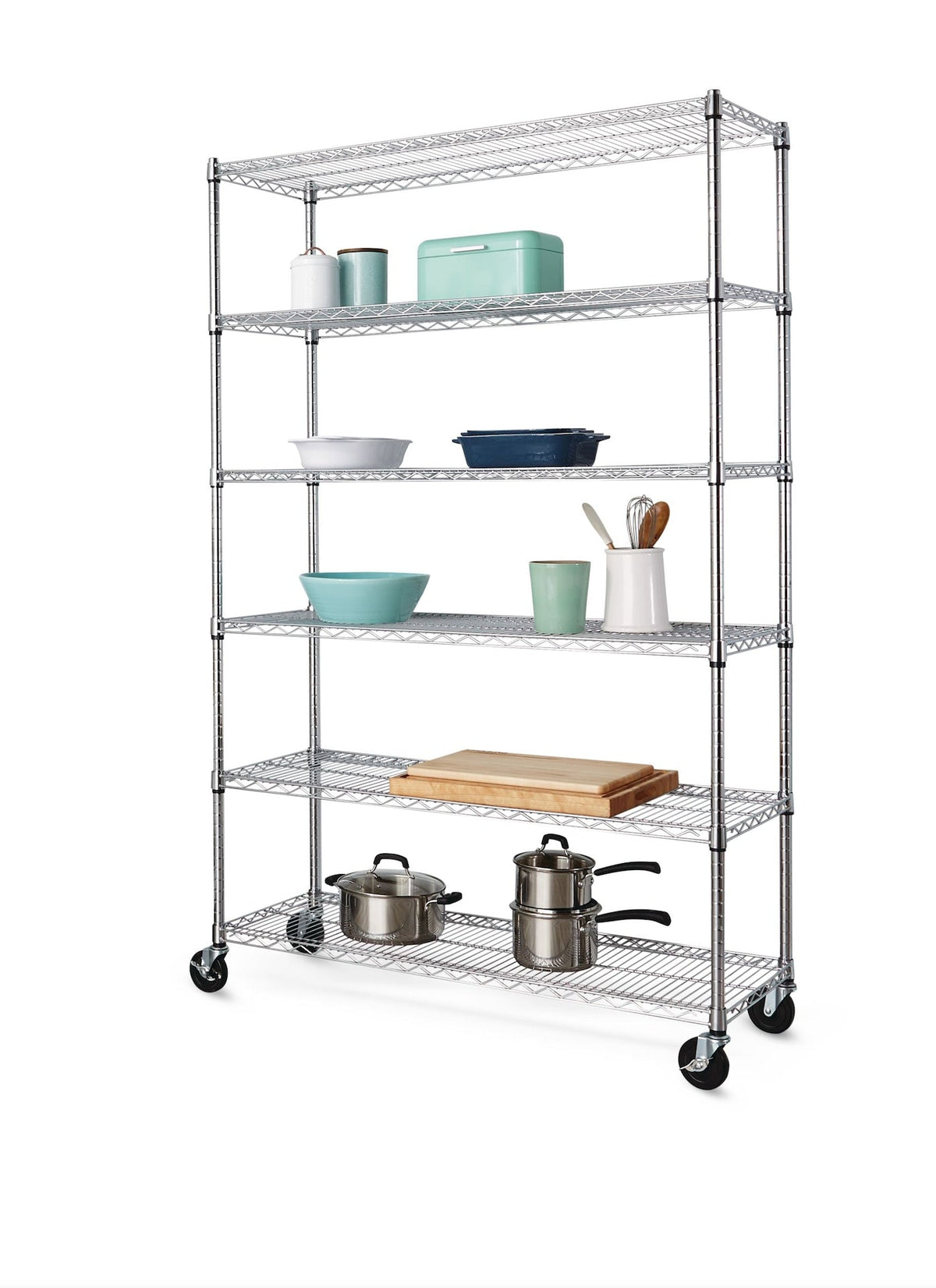 type A Metal 6-Tier Adjustable Wire Shelving Storage Unit with Wheels, Heavy Duty Stackable Storage Box with Lid, 102-L, Black/Blue,...