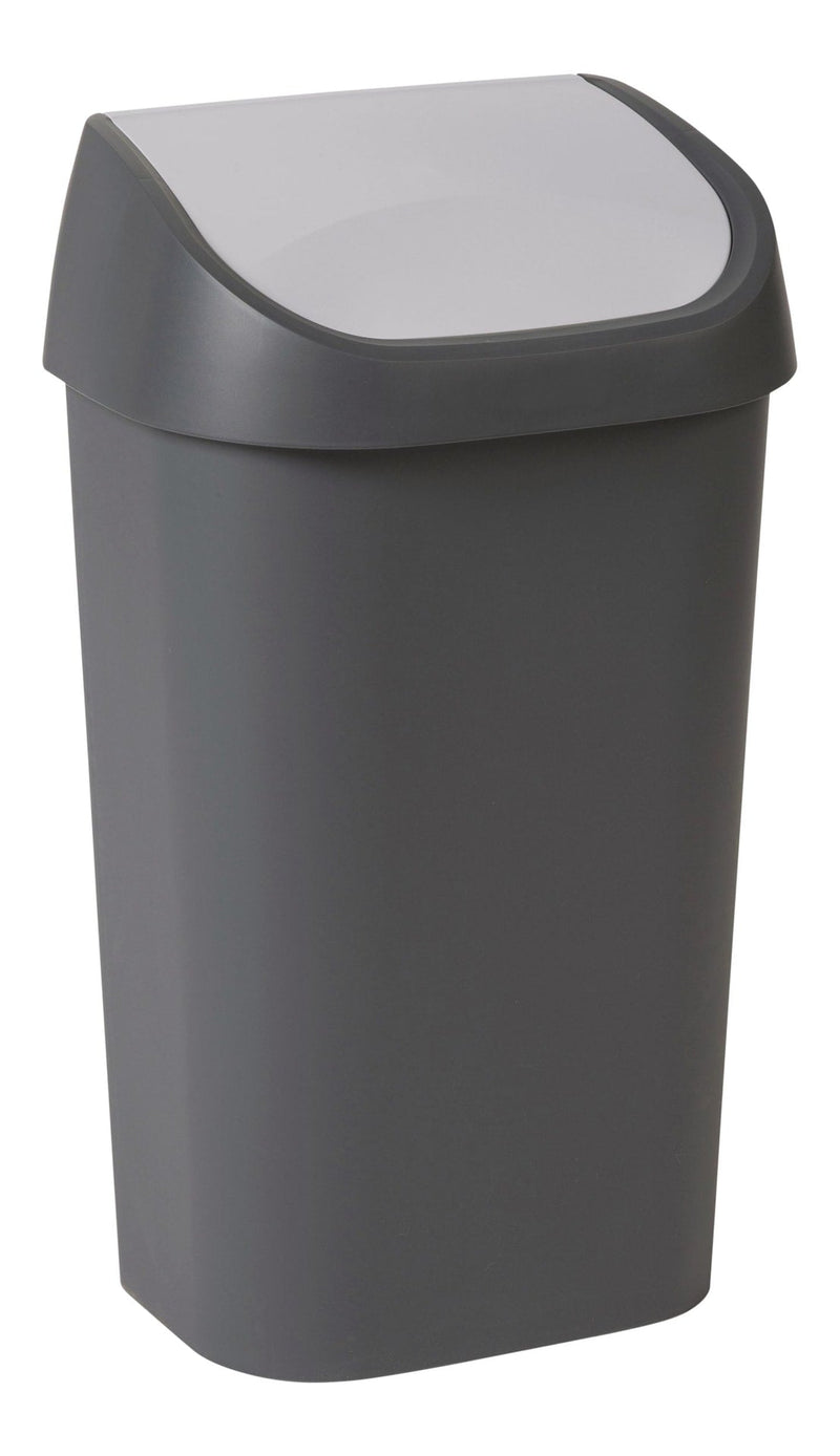 Plastic Rectangular Swing Lid Garbage Can, Black/Grey, 50-L Y5527