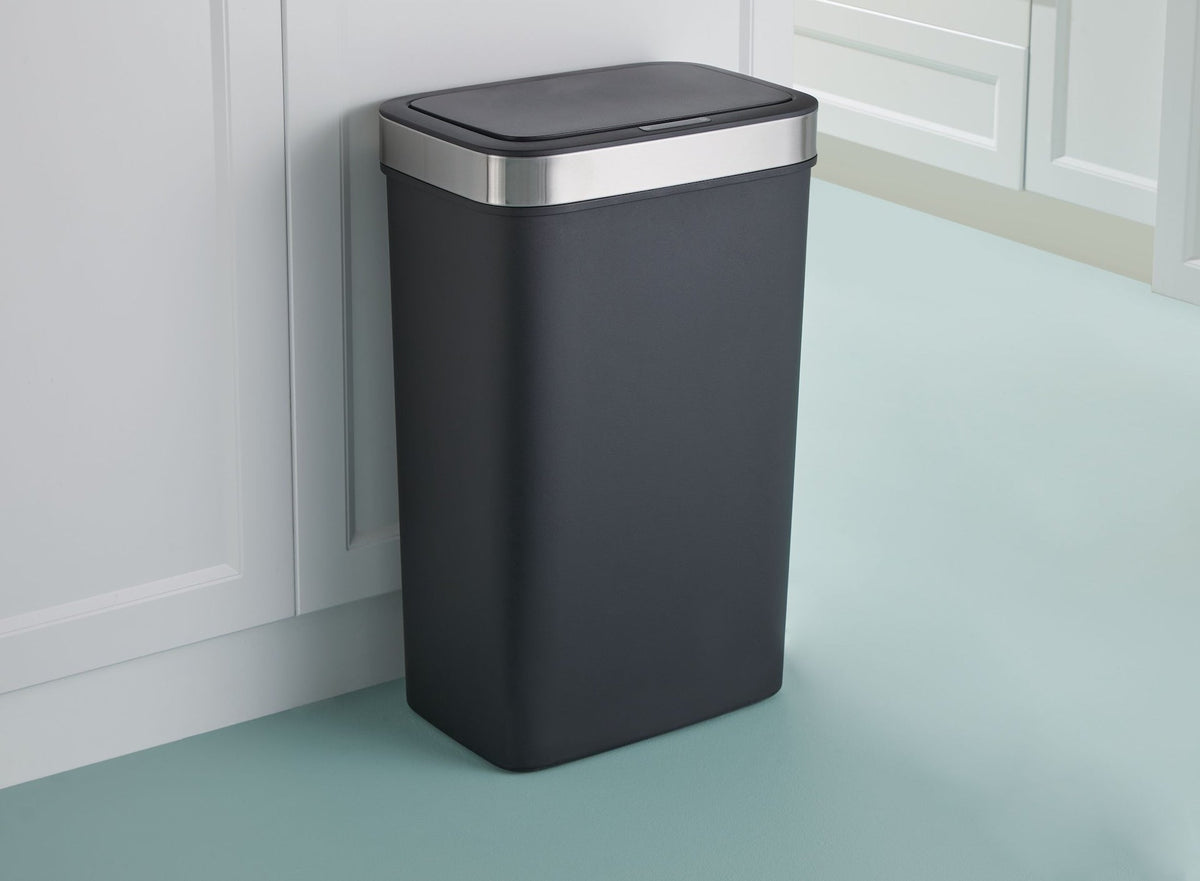 Type A Resin Rectangular Auto Indoor Refuse Bin, Motion Sensor Lid, Black, 50-L