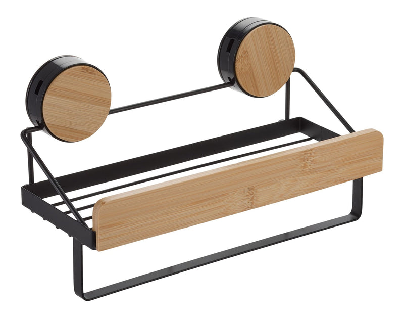 Wall Mounted Single Tier Shower Rack, Black/Bamboo K21