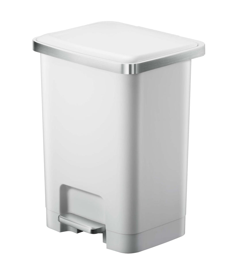 Wide Resin Rectangular Step Refuse Can, White, 25-L L5525