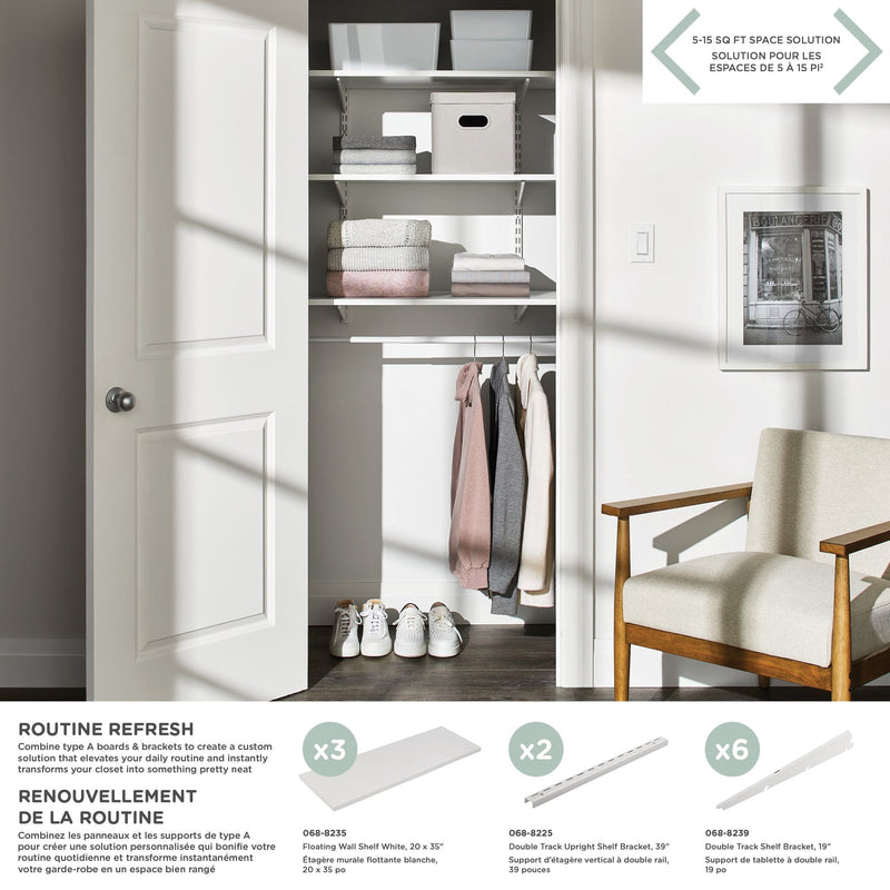 Wooden Floating Wall Shelf Board, White, 20 x 35-in M4881