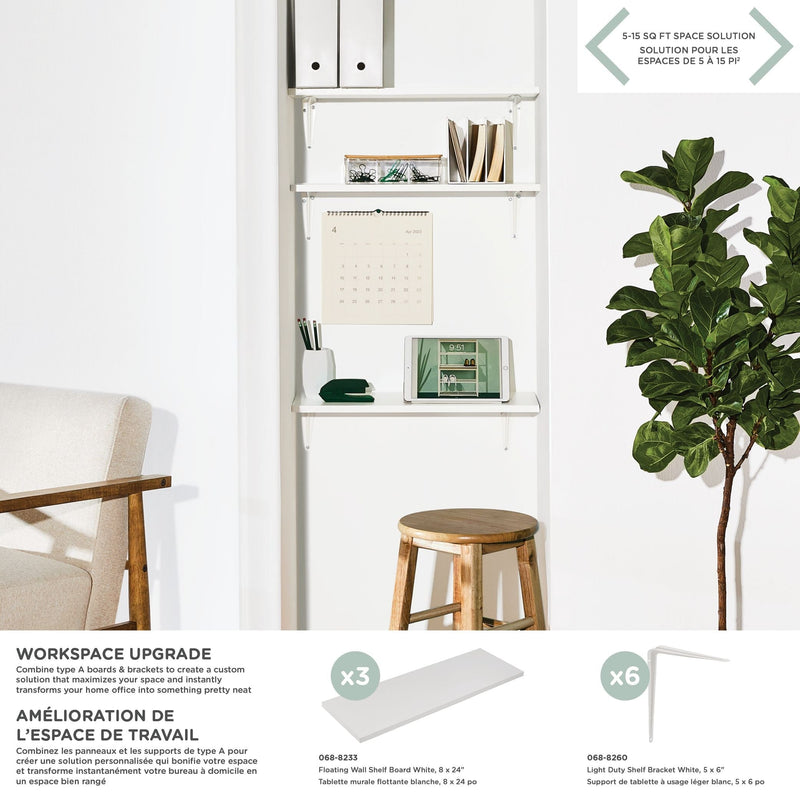 Wooden Floating Wall Shelf Board, White, 8 x 24-in G6741