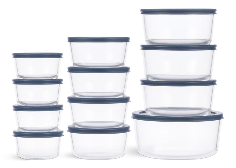 Round Glass Food Storage Container Set with Lids, 24-pc D3494