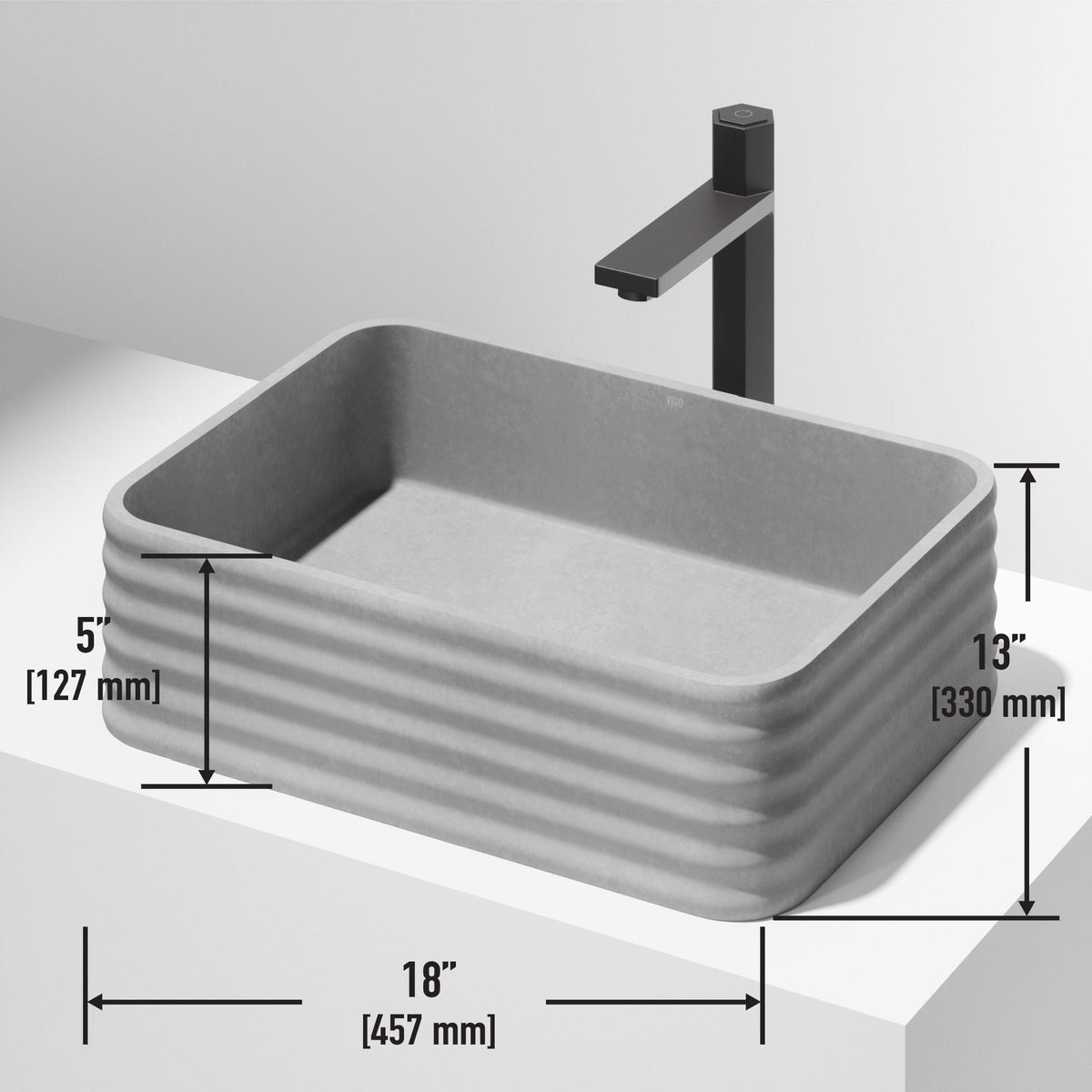 Cadman 18-in Deep Grey Bathroom Sink/Basin with Rectangular Fluted Vessel