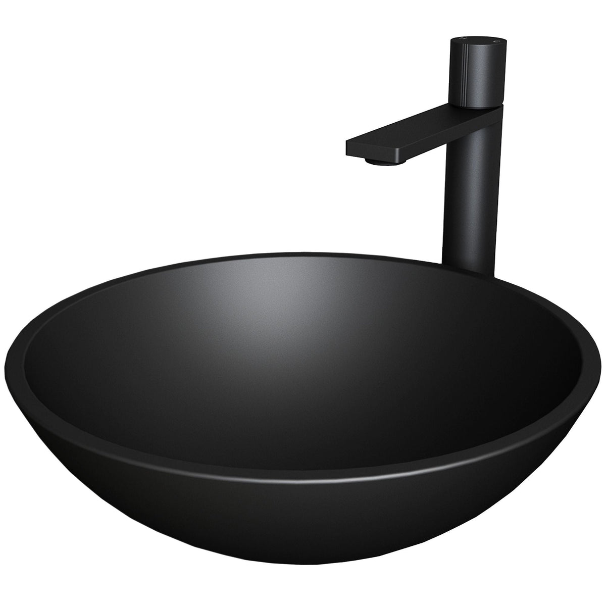 Cavalli Matte Black Bathroom Sink/Basin Set with Gotham Faucet and Round Glass Vessel