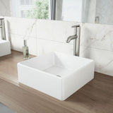 Dianthus Matte Stone Square Vessel Bathroom Sink, Above-Counter Installation, White