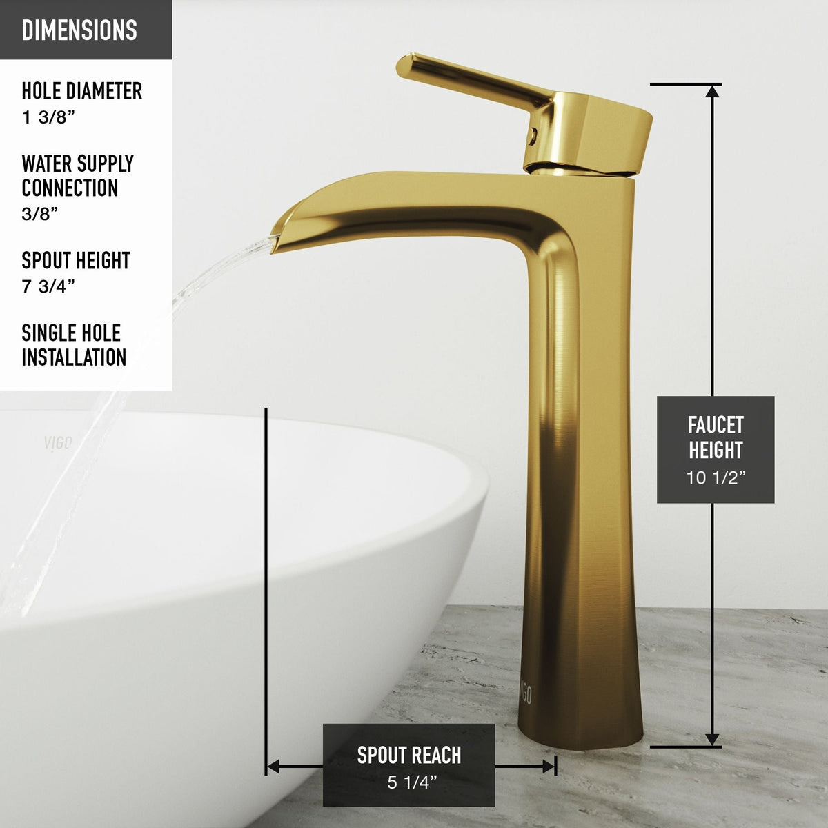 Glass Grey Onyx Bathroom Sink/Basin Set with Matte Gold Niko Faucet and Rectangular Vessel