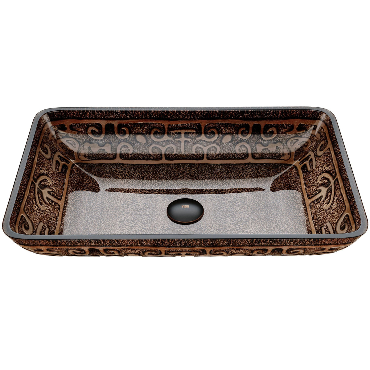Glass Rectangular Vessel Bathroom Sink/Basin with Rounded Edges & Deep Bowl, Gold