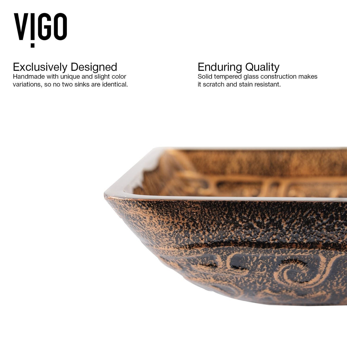 Glass Rectangular Vessel Bathroom Sink/Basin with Rounded Edges & Deep Bowl, Gold