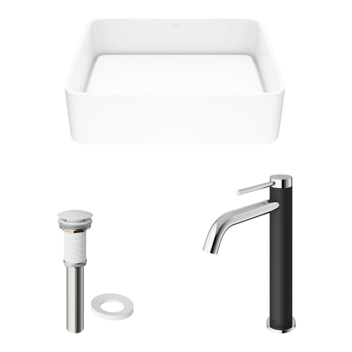 Jasmine White Bathroom Sink/Basin Set with Lexington Faucet and Rectangular Composite Vessel