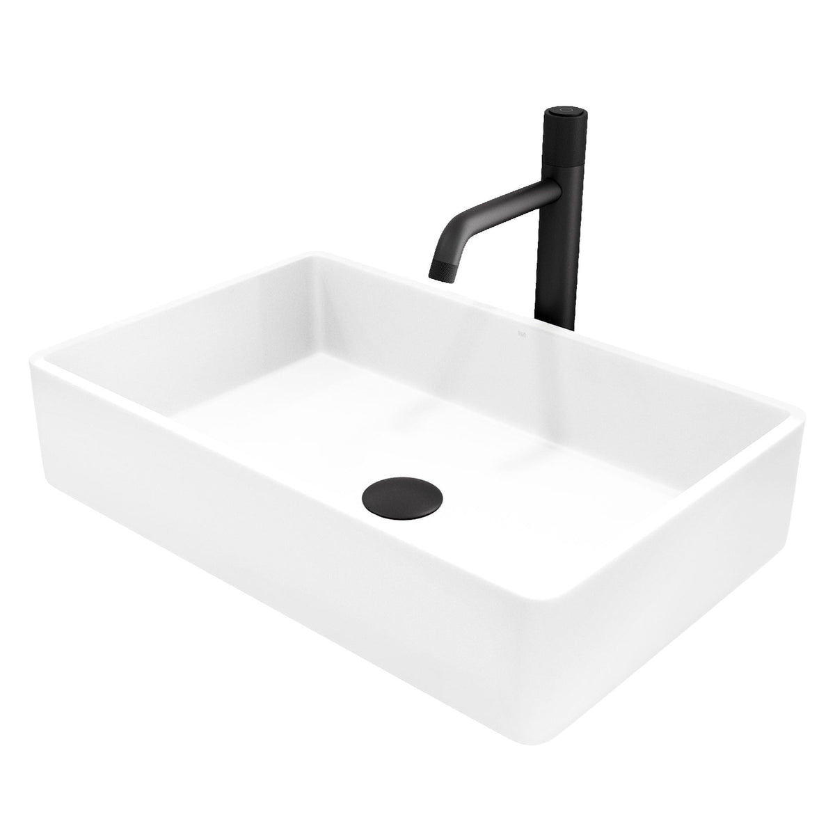 Magnolia White Bathroom Sink/Basin Set with Apollo Faucet and Rectangular Composite Vessel