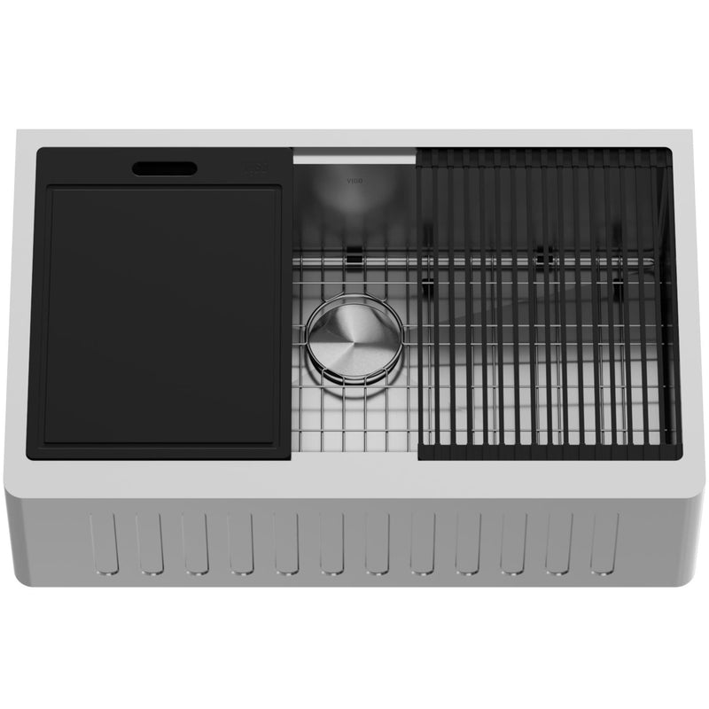 Oxford 1-Bowl Stainless Steel Apron Front Farmhouse Kitchen Sink with Accessories, 33-in K6634