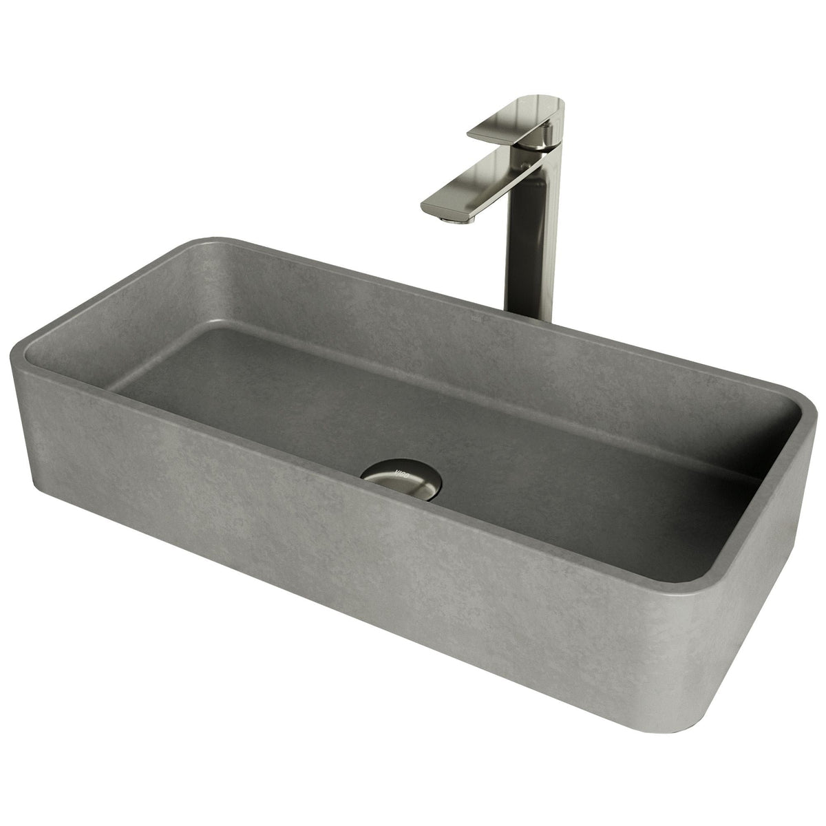 Palazzo Gothic Grey Bathroom Sink/Basin Set with Niko Faucet and Rectangular Vessel