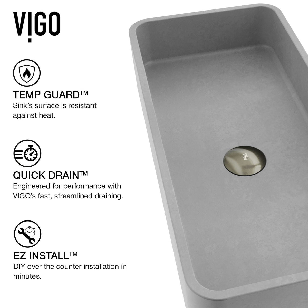 Palazzo Gothic Grey Bathroom Sink/Basin Set with Niko Faucet and Rectangular Vessel