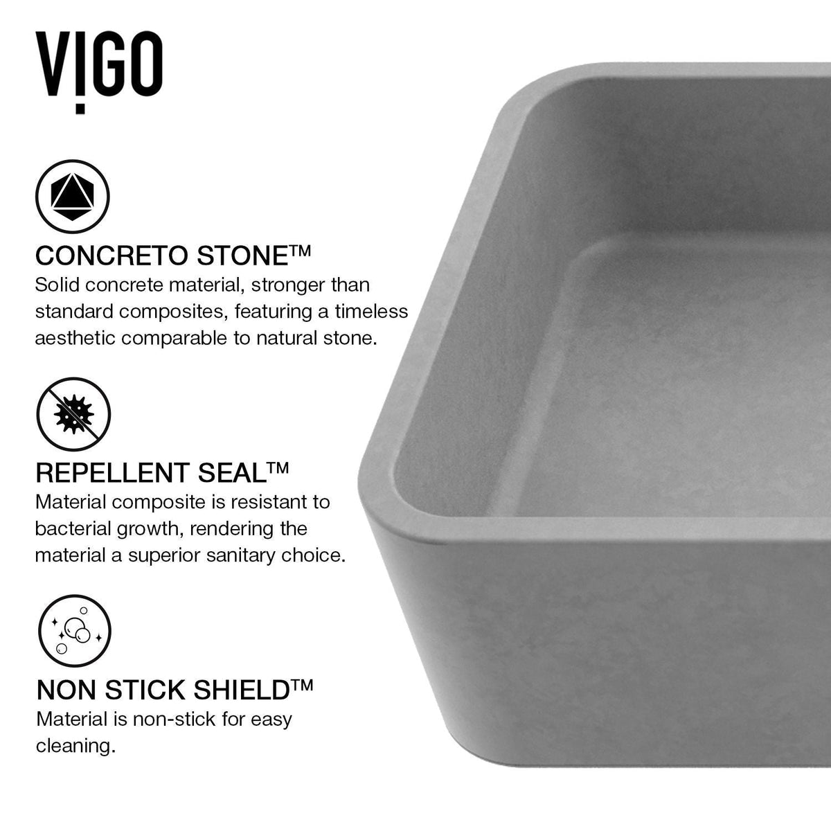 Palazzo Gothic Grey Bathroom Sink/Basin Set with Niko Faucet and Rectangular Vessel