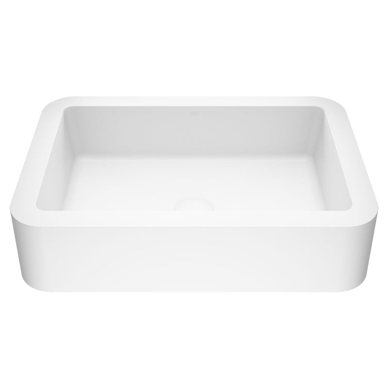 Petunia Matte Stone Rectangular Composite Vessel Bathroom Sink/Basin with Rounded Edges & Deep Bowl, White M7177