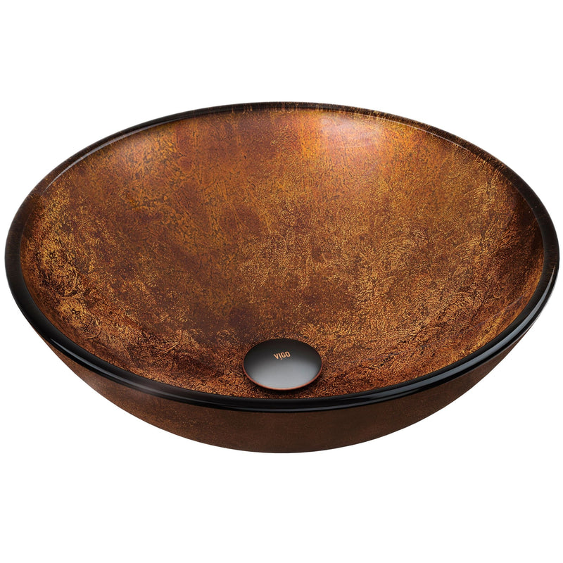 Round Glass Vessel Bathroom Sink/Basin with Deep Bowl, Russet O3802