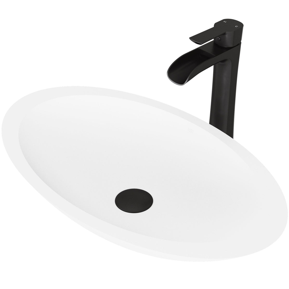 Wisteria White Bathroom Sink/Basin Set with Niko Faucet and Oval Composite Vessel