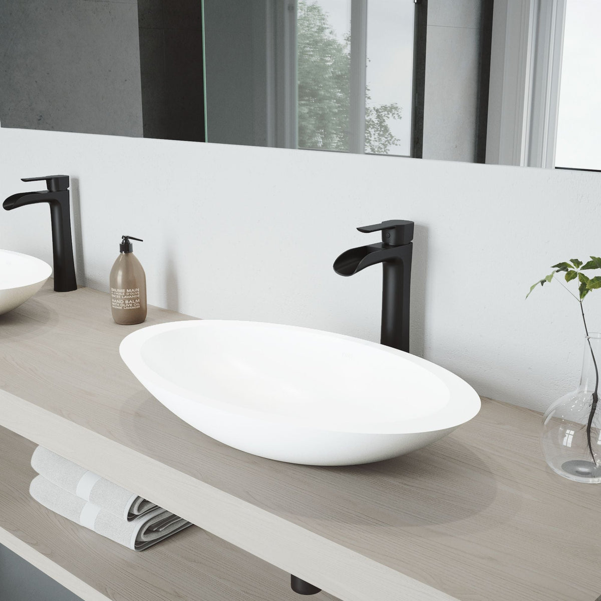 Wisteria White Bathroom Sink/Basin Set with Niko Faucet and Oval Composite Vessel