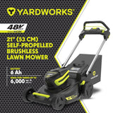 48V 3-in-1 Cordless Brushless Self-Propelled Mower, 21-in with 6Ah Battery & 2Ah Charger