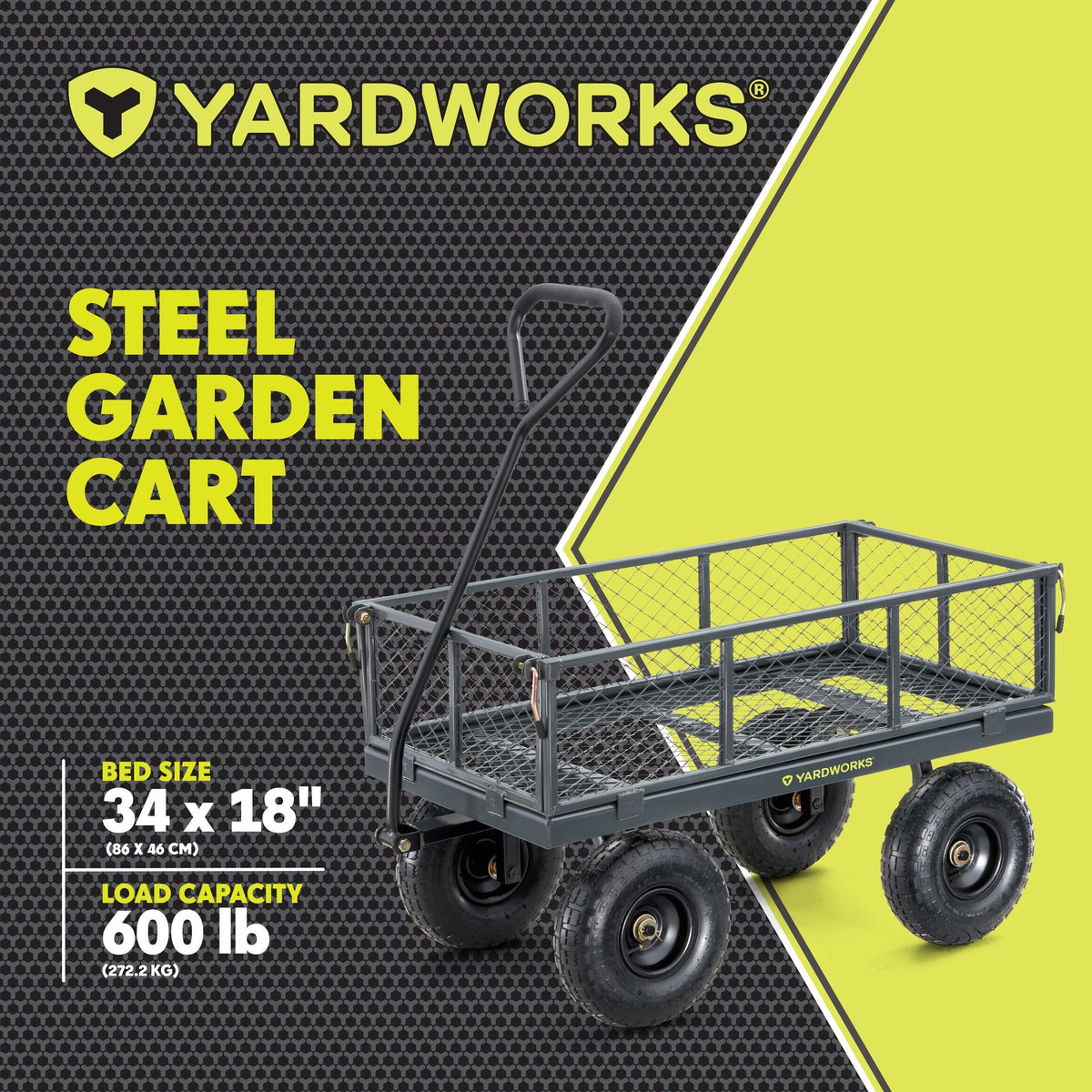 Steel Tray 4-Wheel Removable-Sides Mesh Yard/Garden Cart 600 lb